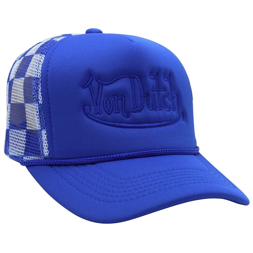 Von Dutch Royal Blue Trucker Cap with White Check Mesh
